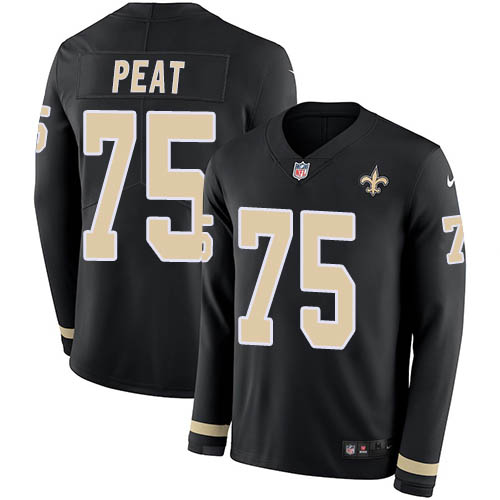Nike Saints #75 Andrus Peat Black Team Color Youth Stitched NFL Limited Therma Long Sleeve Jersey